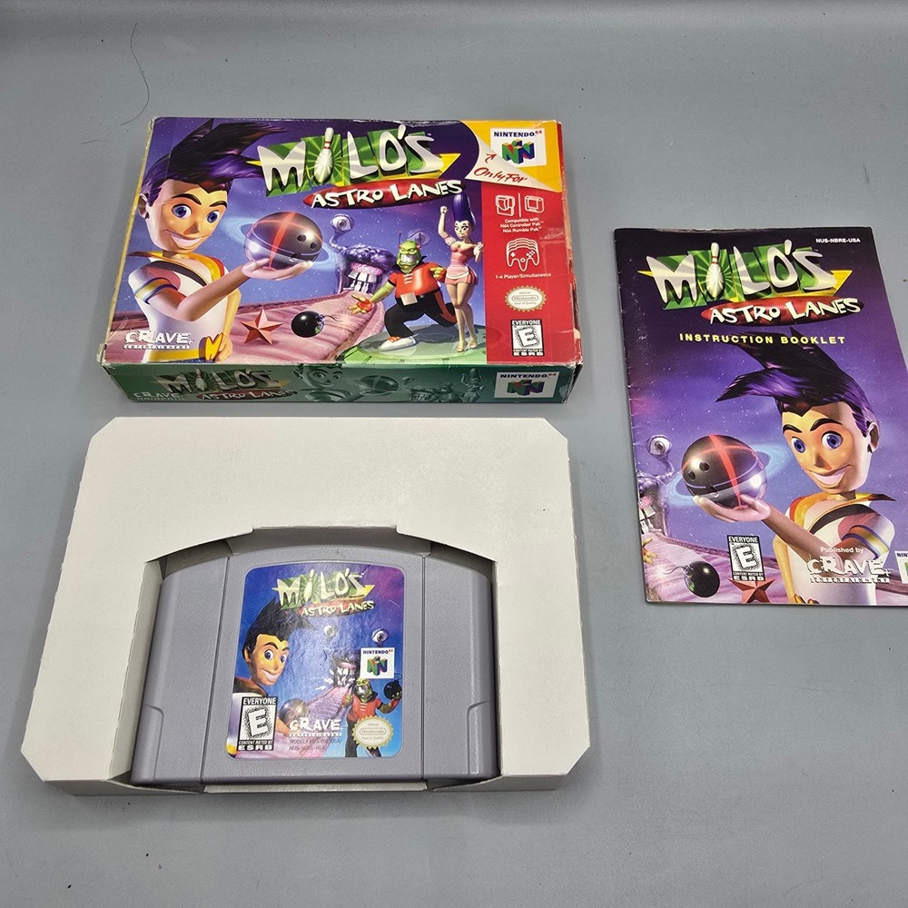 Milo's Astro Lanes Nintendo 64 N64 CIB Complete With Manual Box Manual Authentic
